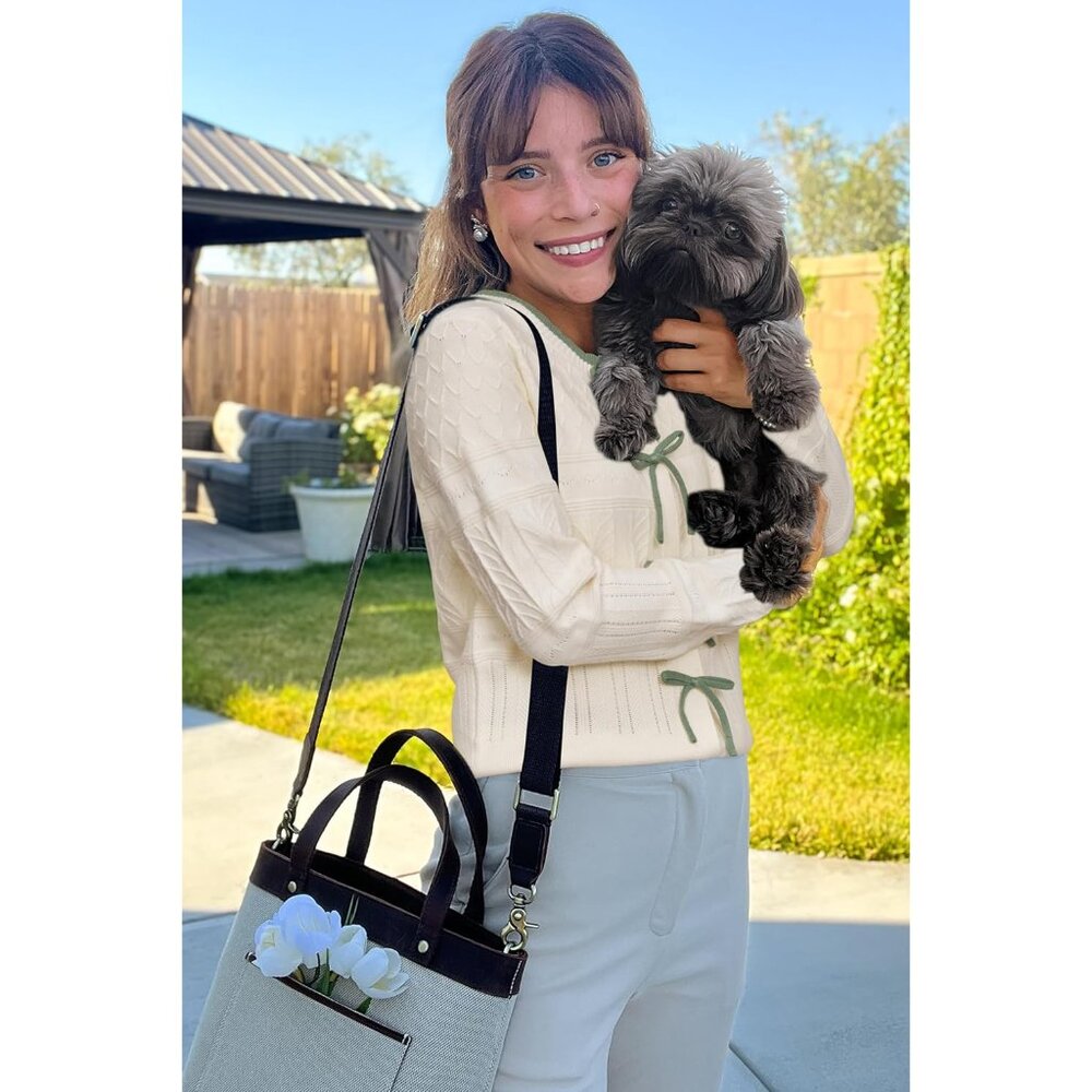 Women’s Bow Sweaters Fall Color Block Casual Card… - image 4